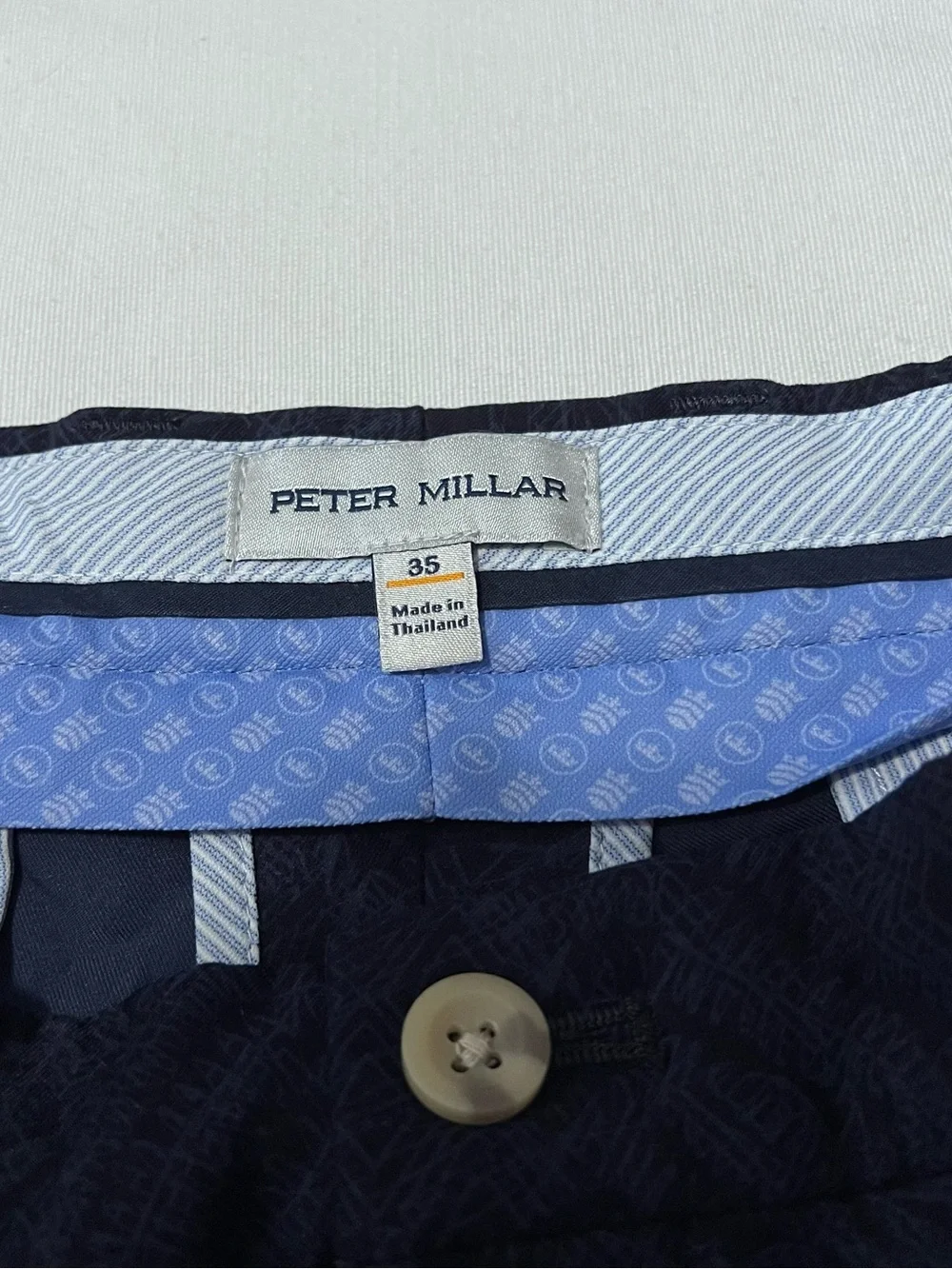 Peter Millar Crown Sport Navy Tropical Palm Print Golf Shorts 9” 35